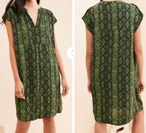 Anthropologie Rachel Tunic Dress Snake Print Green Black Mini XS